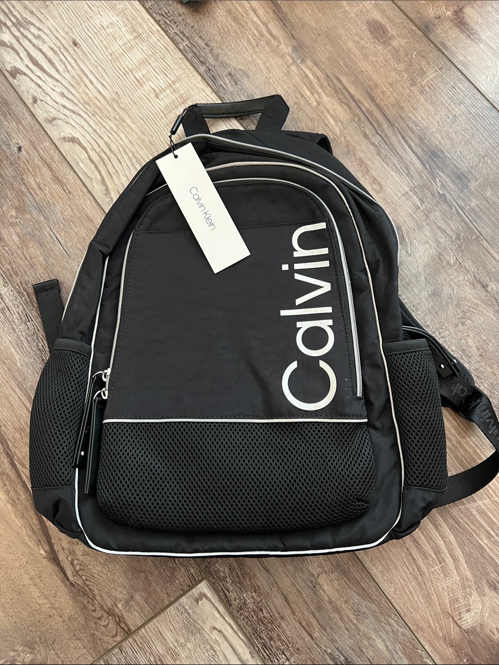 Calvin Klein Black Men's Logo Backpack with White Trim